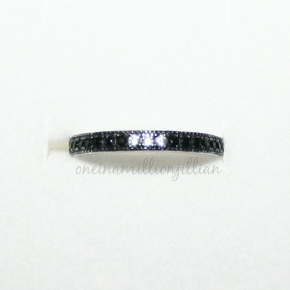 Sterling Silver Black Spinel & CZ Ring Band - Picture 2 of 5
